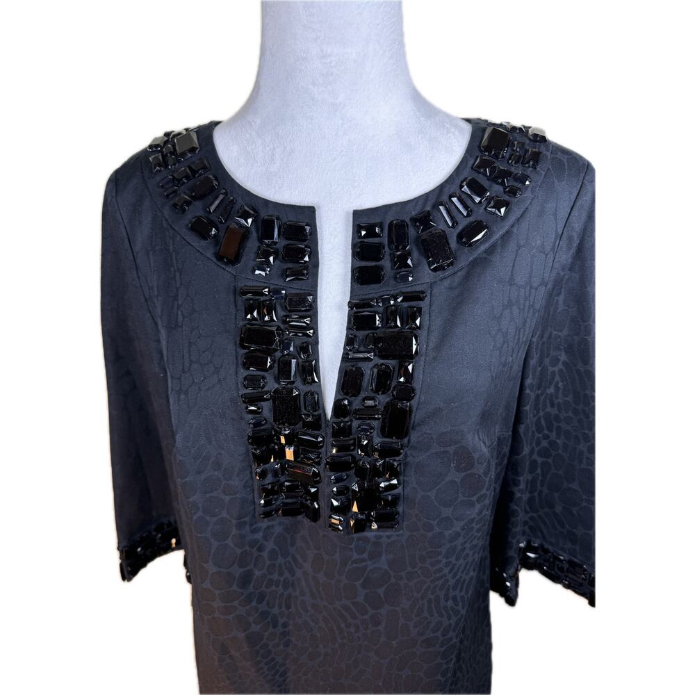 Michael Kors Women’s Tunic Blouse, Black, Giraffe with Embellishments, Medium